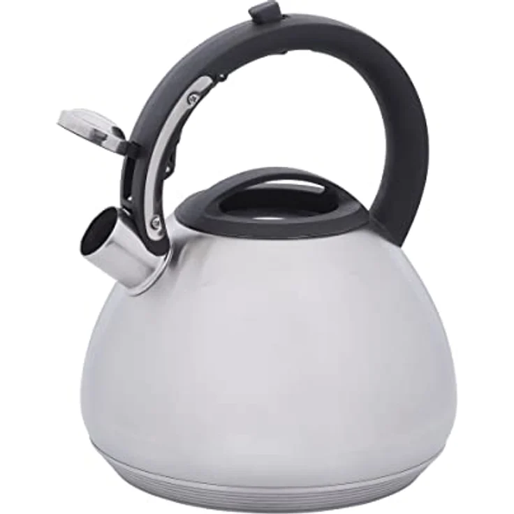 RESTO 90603 Flötenkessel mit Marmor-Oberflächenbeschichtung, 2,7 Liter, mehrschichtiger Kapselboden, für alle Herdarten (Hellgrau) – Bild 2