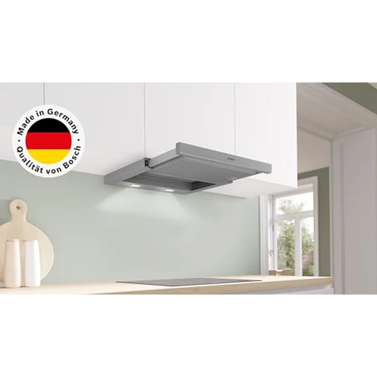 Bosch DFL064W54 Flachschirmhaube, grau-metallic, 60 cm, Abluft- und Umluftbetrieb, 394 m³/h max. Leistung, 3 Stufen, LED-Beleuchtung – Bild 2