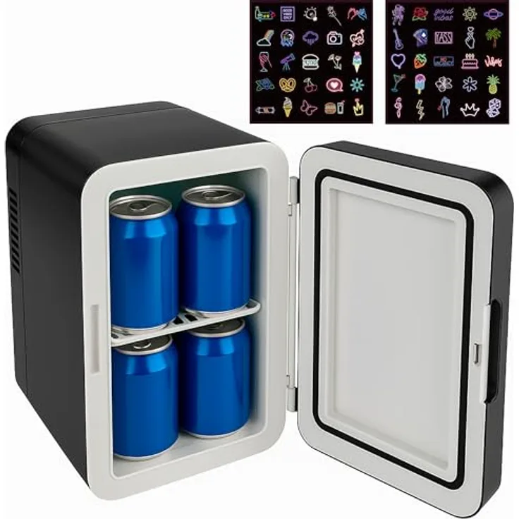 Denver MFR-404B Mini Kühlschrank 4L, tragbarer Kühl- & Heizfunktion, 230V & 12V, für Kosmetik und Getränke, Schwarz