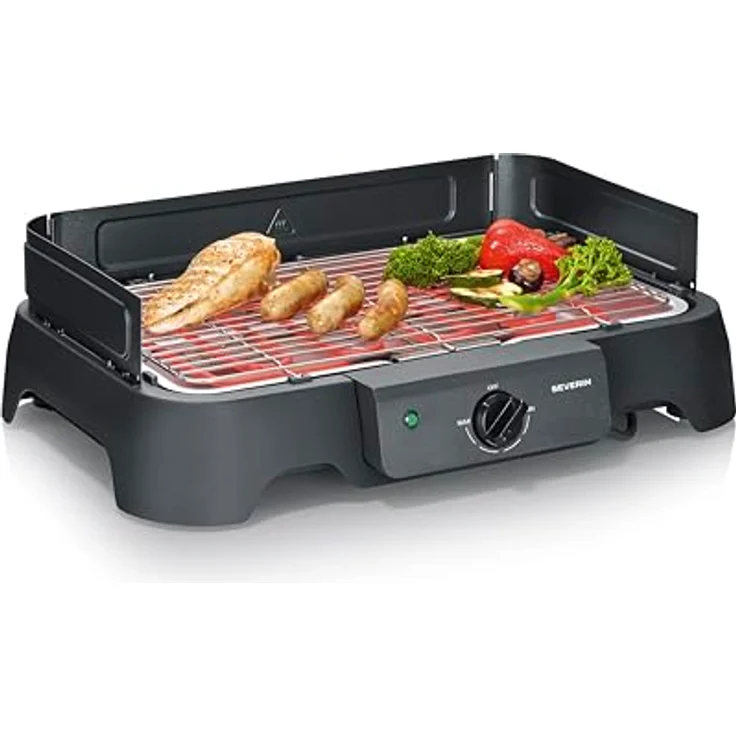 Severin PG 8593 Elektrogrill, Tischgrill mit Edelstahl-Grillrost, temperaturen von 35-200°C, 2000W, schwarz, 38x22 cm, schnelle Aufheizzeit, einfache Reinigung, Auffangschale – Bild 2
