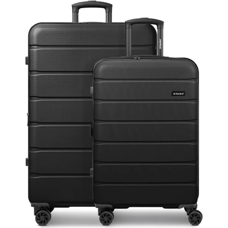 Saxoline Miami, 2-teiliges Kofferset mit 4 Rollen und Dehnfalte, schwarz, 100% ABS, 43 cm x 28 cm x 65 cm
