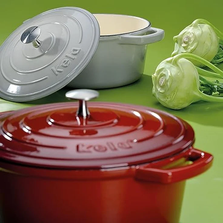 Kela 11942 Bräter mit Deckel, Gusseisen, le-Beschichtung, Hohe Wärmespeicherung, Induktionsgeeignet, 6 L, Rot, Oval, Calido – Bild 11
