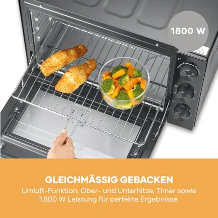 Severin TO 9025 Minibackofen, elektrisch mit 1800 W, schwarz, Grill- und Heißluftfunktion, höhenverstellbarer Grillrost – Bild 7