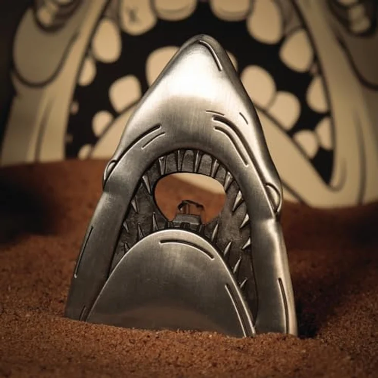 FaNaTtik Jaws Hai-Flaschenöffner zum 50. Jubiläum, robustes Metall mit stark geprägtem Design und starken Magneten, 87 x 70 mm – Bild 4