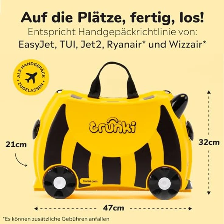 TRUNKI Trolley Bernard Biene (Gelb) | Handgepäck Kinderkoffer mit Multifunktionsband und 5 Jahre Garantie – Bild 2