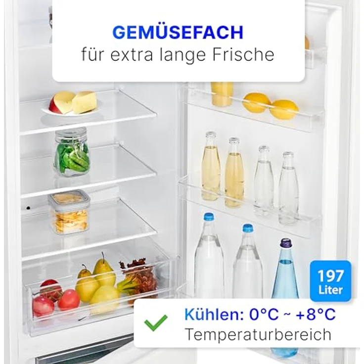 Bomann® Kühlschrank mit Gefrierfach 180cm hoch | Kühl Gefrierkombination 268L mit 4 Ablagen & 3 Schubladen | Türanschlag wechselbar | leise Kühlgefrierkombi mit 36db | Kühlschrank KG 7353 weiß – Bild 4