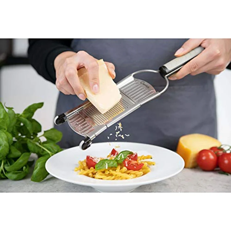 Genius Nicer Dicer Speed Set 7-tlg Gemüsehobel - Gemüseschneider mit 3 Einsätzen & Schneidguthalter | Parmesanreibe, Juliennereibe und V-Hobel – Bild 2