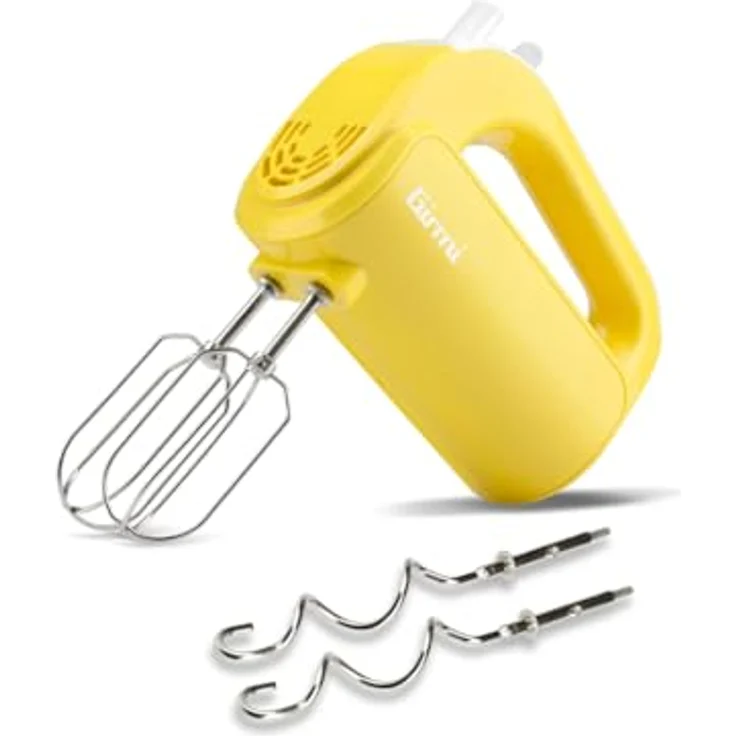 Girmi SB02 Elektrischer Handmixer, 170 W, 5 Geschwindigkeiten, Turbo-Funktion, Edelstahl-Rührbesen und Knethaken, Gelb – Bild 1
