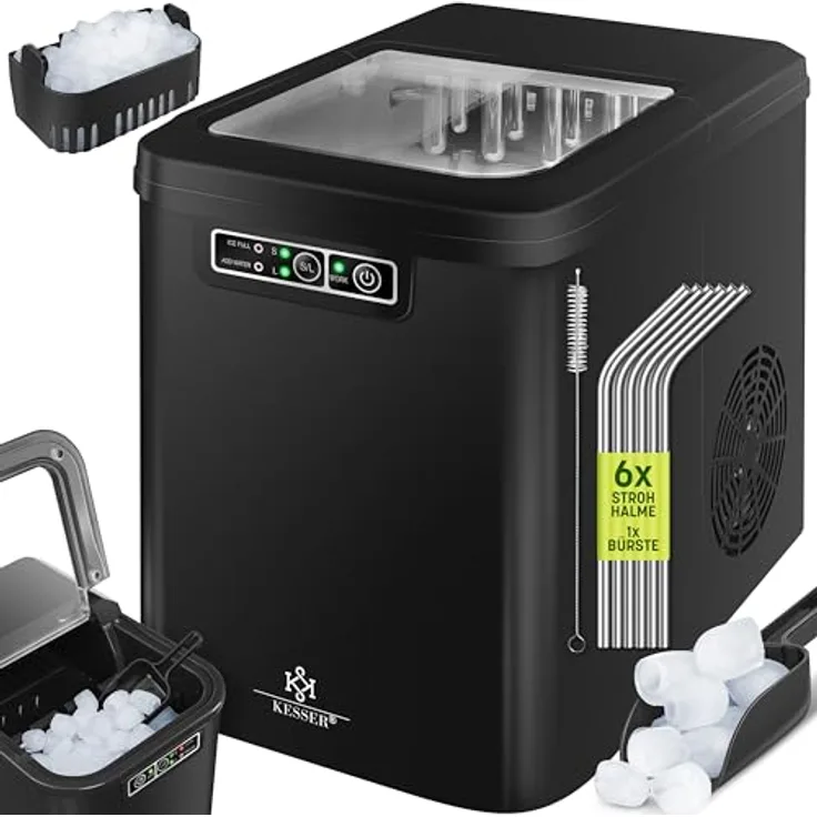 KESSER® Eiswürfelbereiter | Eiswürfelmaschine Edelstahl | Ice Maker | 12 kg 24 h | Zubereitung in 7 min | 2,2 Liter Wassertank | 2 Eiswürfel-Größen | LED-Display | Selbstreinigungsfunktion