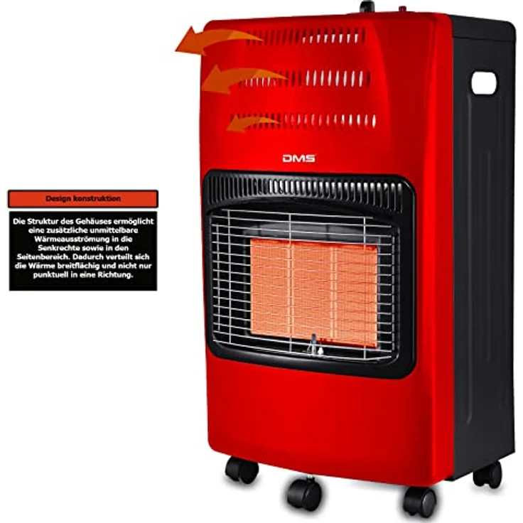 DMS Gasheizofen 4200W Heizgerät Gasheizung Gasheizer Infrarot Keramikbrenner, inkl. Gasdruckregler & Gasschlauch, Butan- Propangasflaschen bis 15kg [EEK A] (Rot) – Bild 2