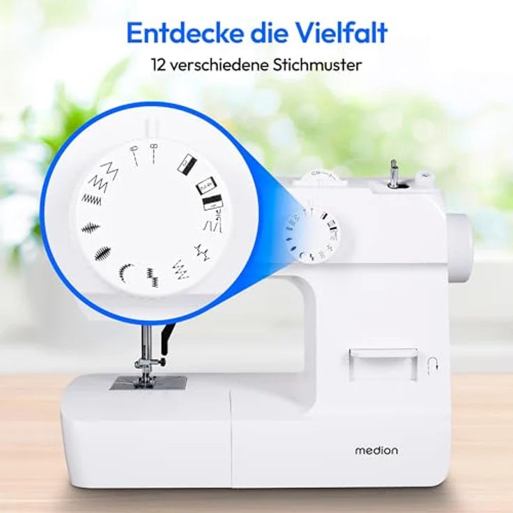 Medion® Freiarm-Nähmaschine MD 11179, 12 Stichmuster, 4 Schritte Knopfloch, 12 Programme, Vertikales Spulsystem, LED Nählicht, Integrierter Fadenschneider, Weiß – Bild 3
