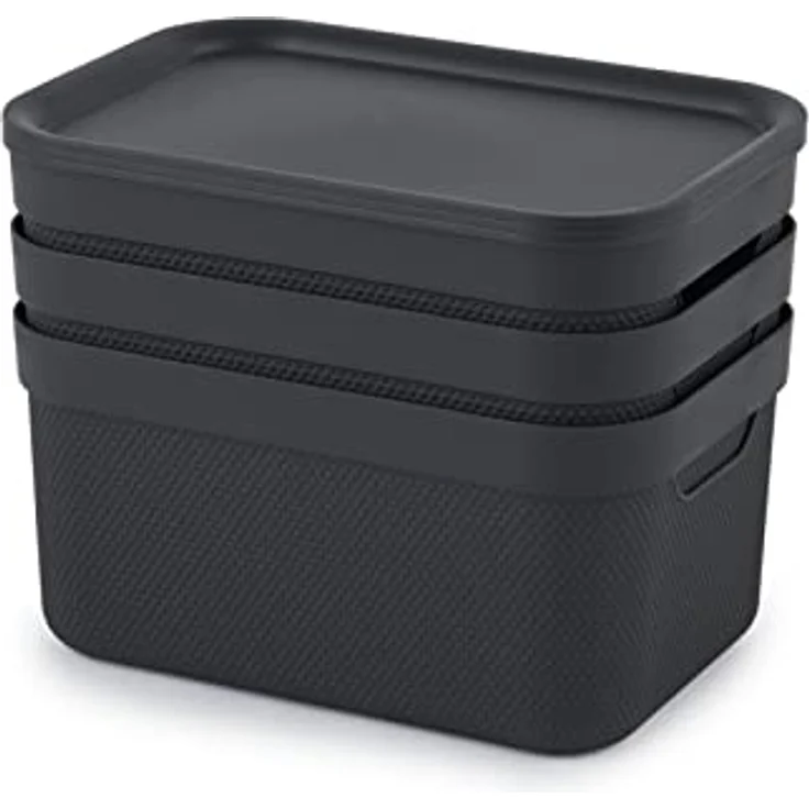 Jive Dekobox 3er-Set Aufbewahrungsbox 5l mit Deckel, Kunststoff (PP recycelt), dunkelgrau, 3x5l (27.8 x 19.5 x 22.4 cm) – Bild 3