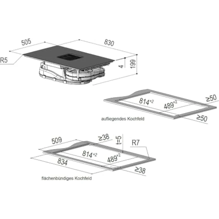 Berbel 1100104 Downline Advance BKA 83 DLA Kochfeldabzug Induktion, flächenbündig, mattschwarz, 4 Kochzonen, Energieeffizienzklasse A+ – Bild 7