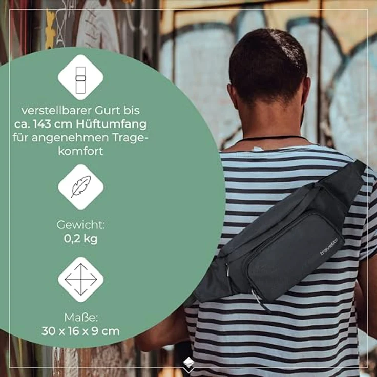 travelite Gürteltasche Kick Off, Polyester, geräumiges Hauptfach mit verstellbarem Riemen, schwarz – Bild 3