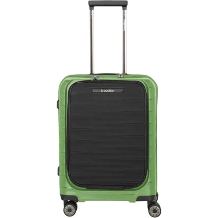 Travelite MOOBY, 4-Rad Hartschalen Handgepäck Koffer klein 44 Liter, recyceltes Material, kratzfester Bordtrolley mit Vortasche, 55 x 40 x 23 cm, Farbe Grün, 2,9 kg – Bild 1