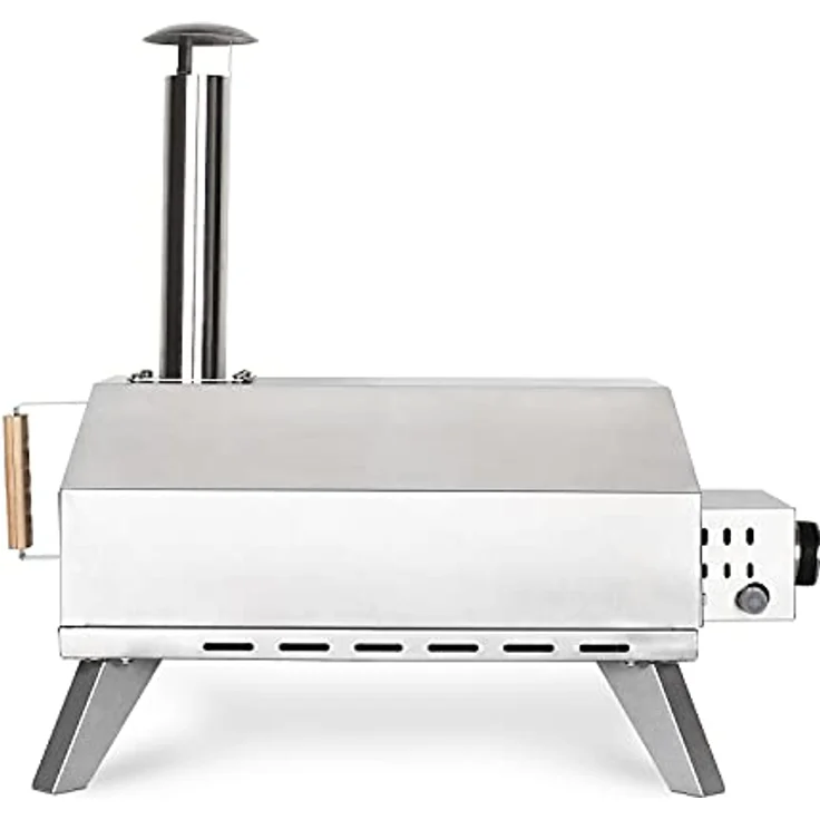 H.Koenig Gasofen für Pizza GINO440, Edelstahl, 30,5 x 30,5 cm, bis zu 450 °C, abnehmbare Tür und Kamin, integriertes Thermometer, Pizzaschieber, Cordierit Pizzastein – Bild 4