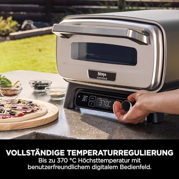 Ninja MO201EU, 4-in-1 Outdoor-Elektro-Pizzaofen und Heißluftfritteuse, für 30 cm Pizzen, Edelstahl, 370 °C – Bild 2