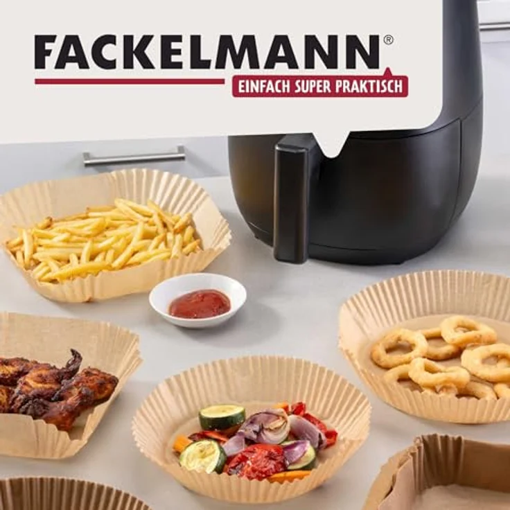 FACKELMANN Backpapier für Heißluftfritteuse, rund 16 cm, 40-teilig, öl- und wasserfest, hitzebeständig bis 220°C, mikrowellen- und backofengeeignet – Bild 2