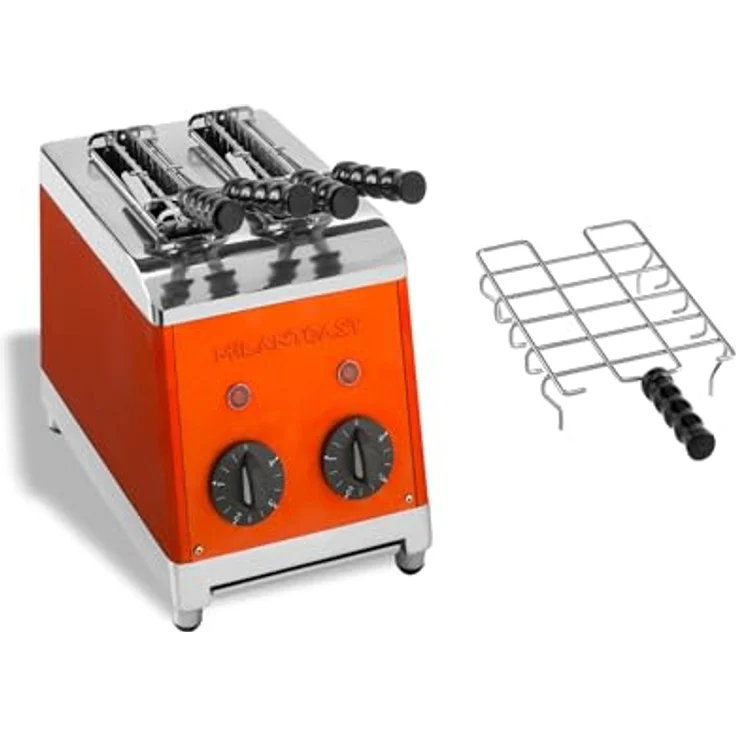 Milan Toast Milantoast 2-er Toaster mit Zangen und Brötchenaufsatz (Orange) – Bild 1