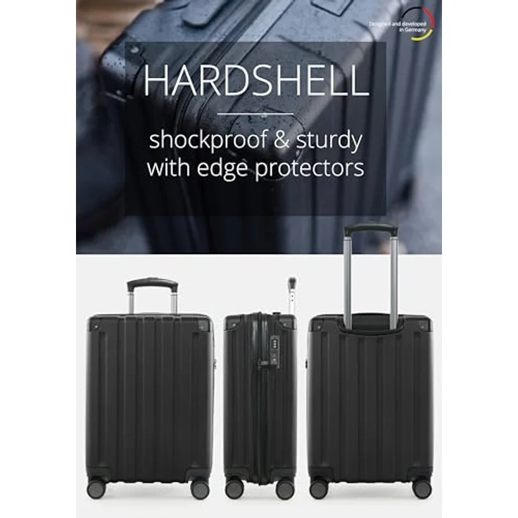 Hauptstadtkoffer Q-Damm - Handgepäck 54x37x21, TSA, 4 Rollen, Reisekoffer, Hartschalenkoffer, Rollkoffer, Handgepäckkoffer, Bordgepäck Koffer, Schwarz – Bild 4