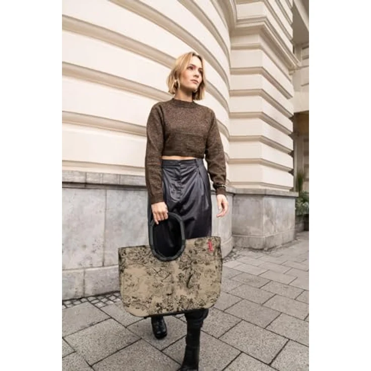 reisenthel loopshopper L, Einkaufstasche im Jacquard Design, 25 l Volumen, braun, mit Innenreißverschlussfach und Aluminiumgriffen – Bild 5