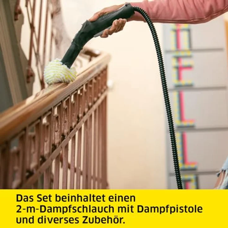Kärcher Dampfreiniger SC 2 EasyFix, Dampfdruck: 3,2 bar, Aufheizzeit: 6,5 min., Leistung: 1.500 W, Flächenleistung: 75 m², Tank: 1 l, mit Bodenreinigungsset EasyFix, Düsen und Mikrofaserbezug, Weiss – Bild 4