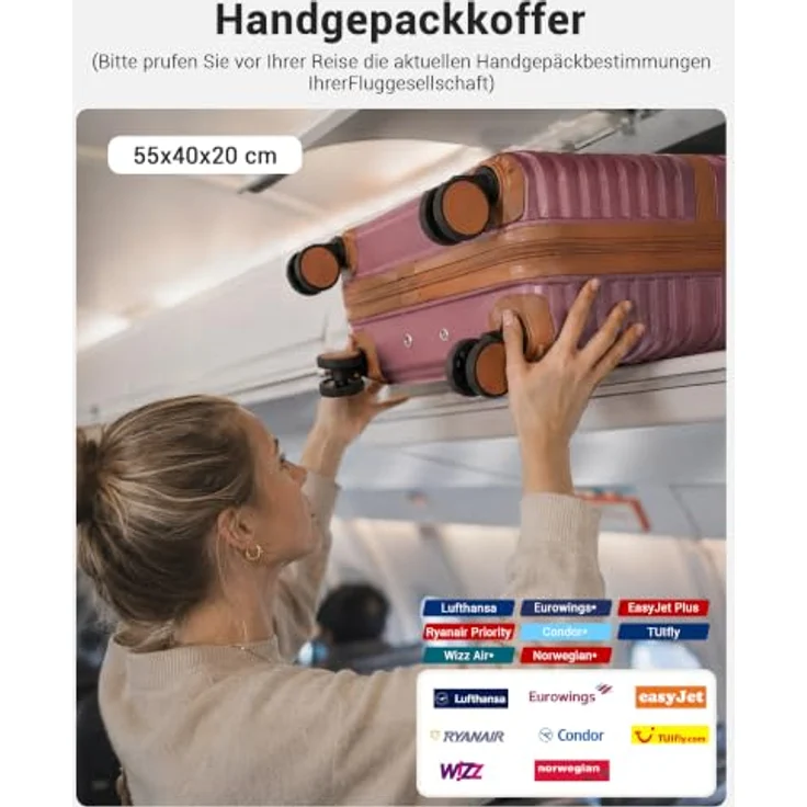 KONO Handgepäck Koffer 55x40x20cm für Ryanair, leichte ABS+PC Hartschale, rot, mit sichertem 3-stelligem Kombinationsschloss – Bild 2