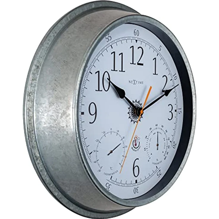 Nextime Wanduhr Tulip, Wetterstation mit Temperatur- und Luftfeuchtigkeitsanzeige, Ø 40.5 cm, Silber – Bild 3