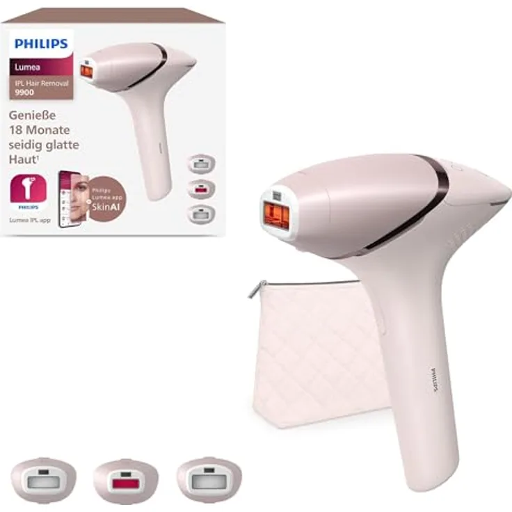 PHILIPS Philips Lumea 9900 Series, IPL-Haarentfernungsgerät, Alternative zur Laserhaarentfernung, SenseIQ und SkinAI, 3 Aufsätze für Körper, Gesicht und Präzisionsbereiche, Akku- und Netzbetrieb, BRI953/02