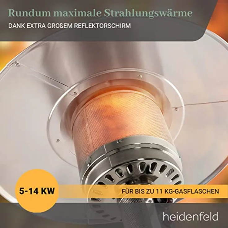 Heidenfeld Gas Heizpilz Inferno GH400 / GH500 Heizstrahler | 𝟑 𝐉𝐀𝐇𝐑𝐄 𝐆𝐀𝐑𝐀𝐍𝐓𝐈𝐄 - Terrassenheizer 14 kW - Gasheizstrahler - Gasheizer inkl. Schutzhülle - Heizlüfter (Schiefergrau) – Bild 4