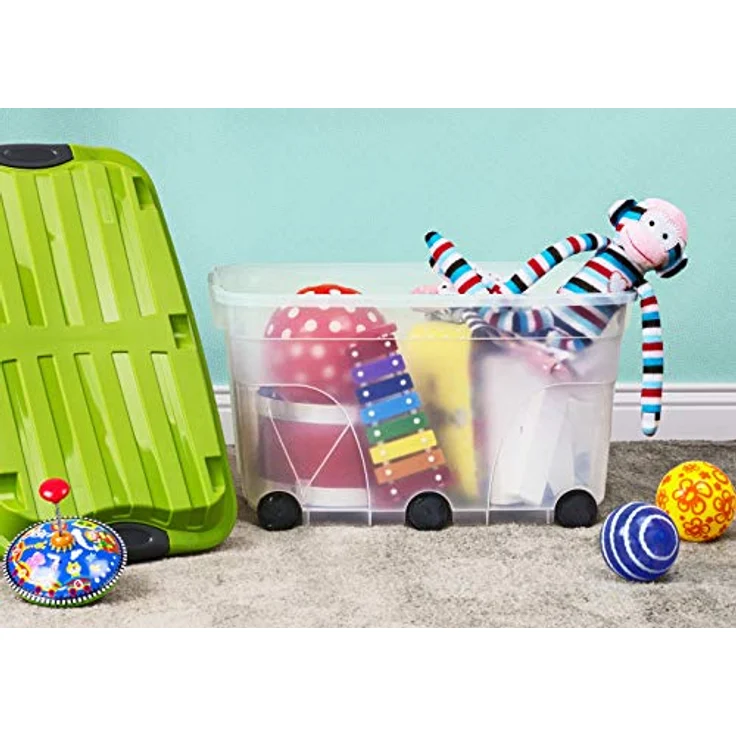 Rotho Roller 6 Aufbewahrungsbox 57l mit Deckel und Rollen, Kunststoff (PP) BPA-frei, transparent/anthrazit, 57l (59,5 x 40,0 x 37,0 cm) – Bild 2