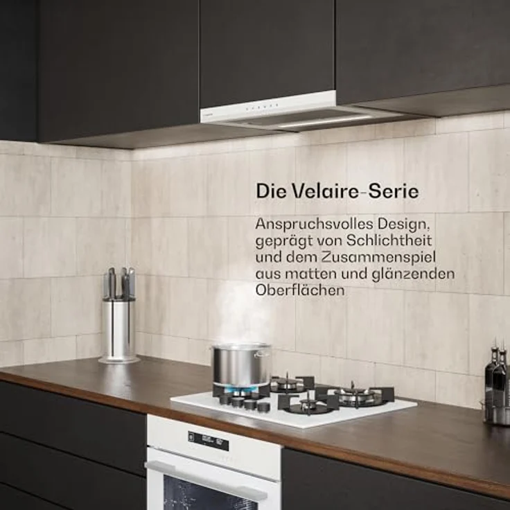 Klarstein Velaire Dunstabzugshaube 60cm, Unterbau, Ausziehbar, 896 m³/h Boost, Touch, Energieklasse A++, LED-Beleuchtung, Leise, Aluminium- & Aktivkohlefilter, Weiß – Bild 2