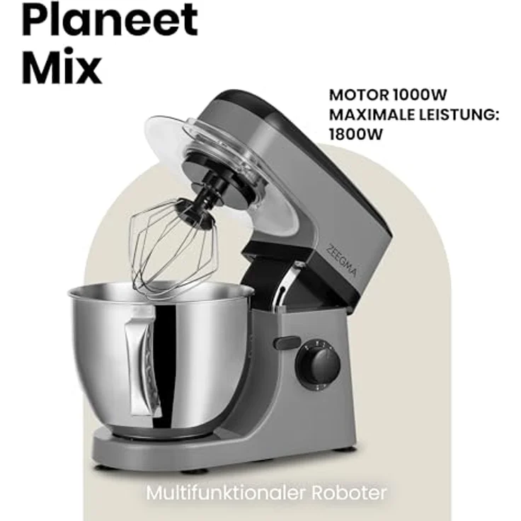 Zeegma Küchenmaschine PLANEET MIX, 1800W, 5L Schüssel, 8 Betriebsmodi, mit Touchscreen, Silikonpads und Anti-Rutsch-Pads – Bild 2
