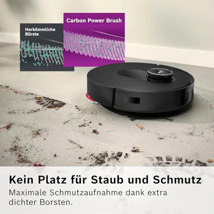 BOSCH Saugroboter Spotless Max BCRDW3B, 11.000 Pa Saugkraft, rotierende Wischpads, 70°C Selbstreinigung, Absaugstation, Carbon Bürste – Bild 3