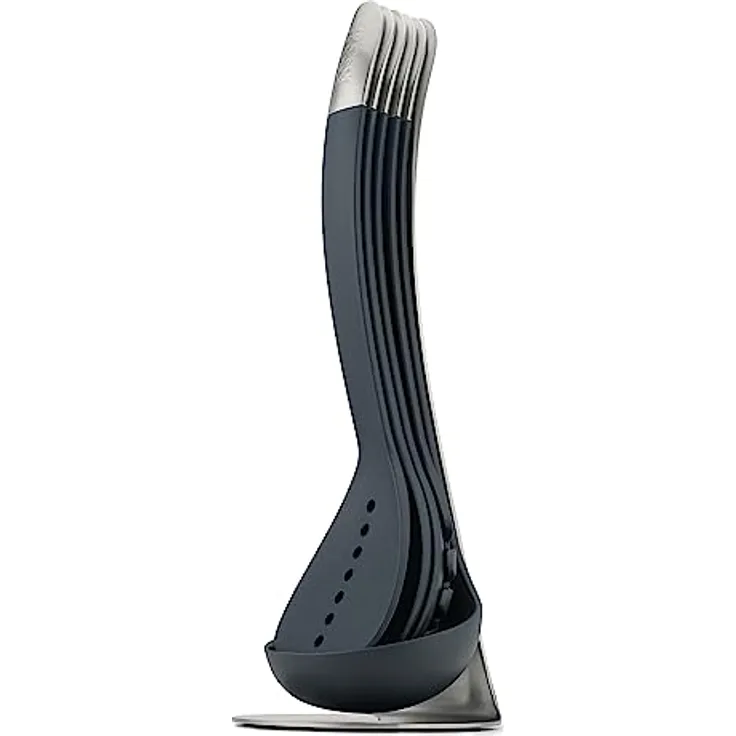 Joseph Joseph Nest 5-teiliges Utensilienset mit magnetischem Ständer, kompakte Küchenorganisation, spülmaschinenfest - Schwarz/Edelstahl