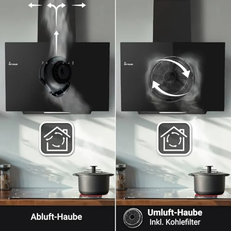 KKT KOLBE BASE6004S Dunstabzugshaube 60 cm, kopffrei, Umluft/Abluft, Schwarz, Glas, Edelstahl, LED-Beleuchtung, Gestensteuerung, SensorTouch, A+++ Energieeffizienz – Bild 5