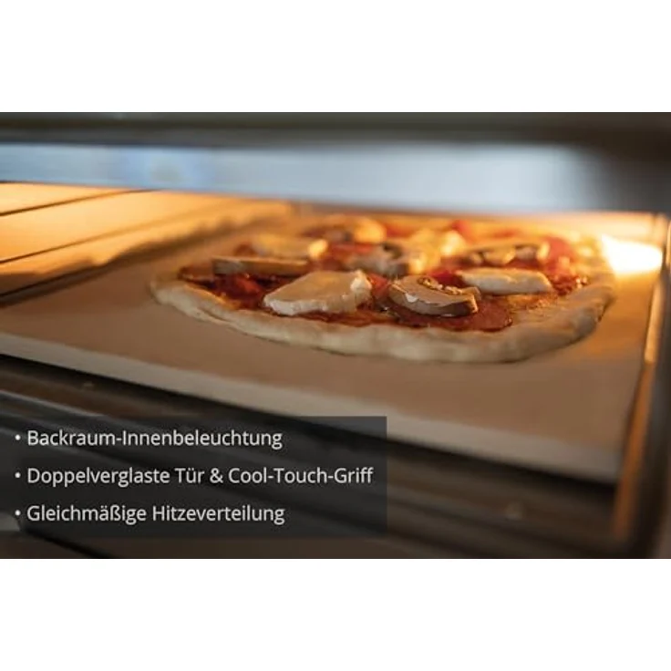 Unold Pizzaofen Alfredo 68806 – Premium Pizzaofen für Steinofenpizza, 450 °C Temperatur, Pizzastein, schnelles Aufheizen, mit Touch-Control-Display, doppelverglaster Tür und Pizzaschieber – Bild 4