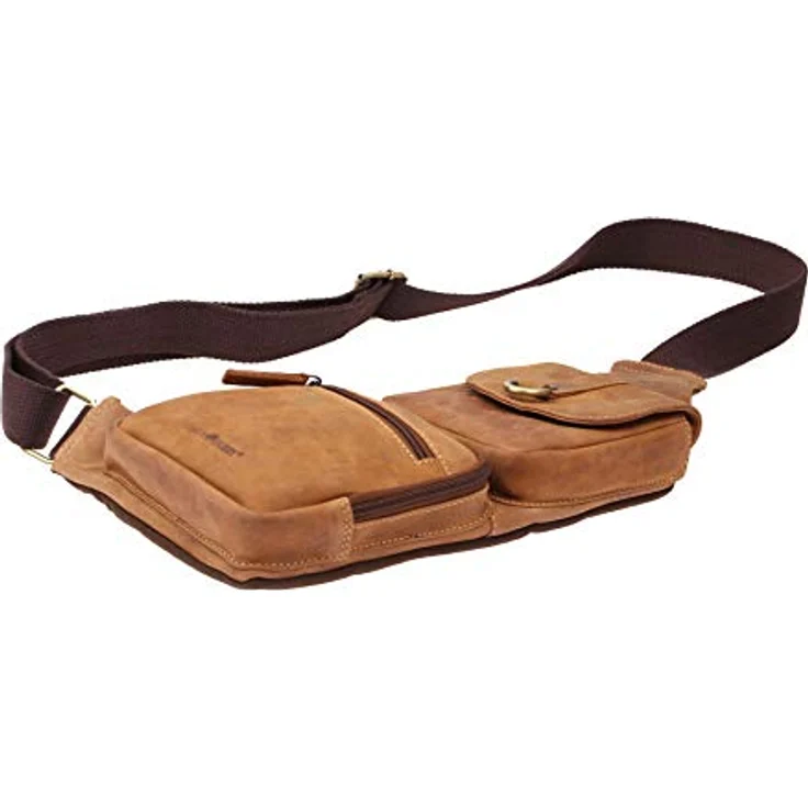 Greenburry Umhängetasche Vintage Original, Leder, mit 2 Fächern und 2 Reißverschlussfächern, braun – Bild 7