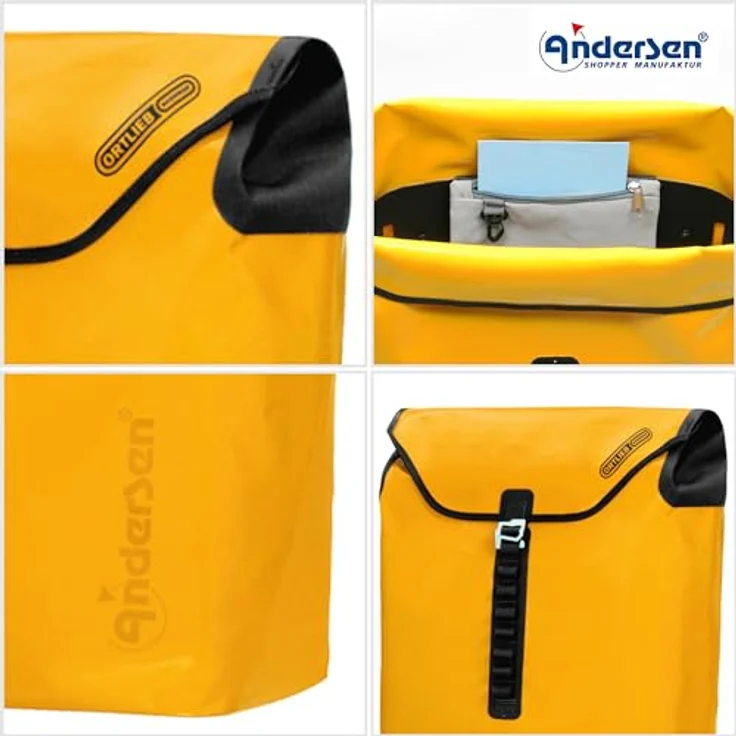 Andersen, Einkaufshilfe, Royal Shopper Ortlieb Einkaufstrolley 65 cm mit Lufträdern, Gelb - Wasserdichtes Material, abnehmbare Alurahmen-Tasche (49l), HängFix-Funktion, extra leicht laufende Lufträder, Gesamtbelastungsgewicht von 50kg – Bild 5