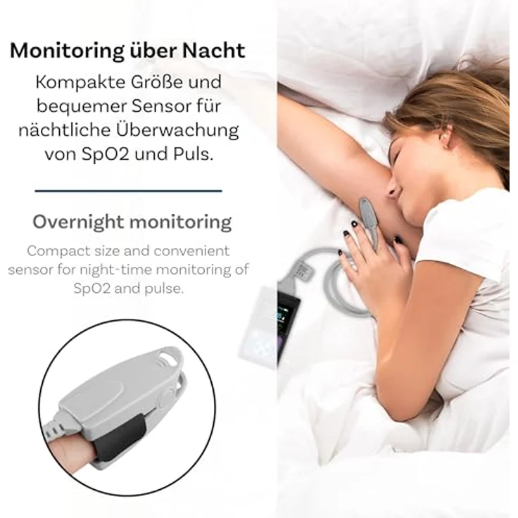 Pulox Pulsoximeter PO-650A, Handheld Puls- und SpO2-Messgerät mit externem Sensor für Langzeitmessung und akustischem Warnsignal, in Blau – Bild 5