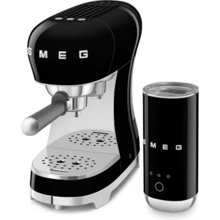 SMEG ECF12BLEU, 15-Bar Espressomaschine für schwarzen Espresso mit separatem Milchaufschäumer, schwarz