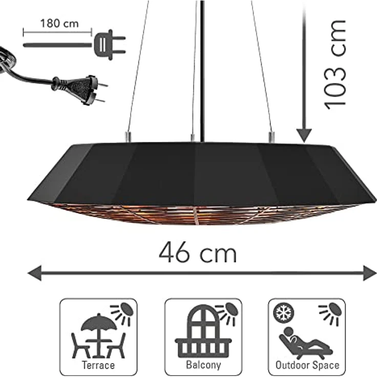 TROTEC Infrarotstrahler Design-Deckenheizstrahler IR 2010 SC, Heizleistung von 2.000 W, Gleichmäßige Rundumwärme für bis zu 15 m², 2000 W, Infrarotheizung - Preisvergleich – Bild 3