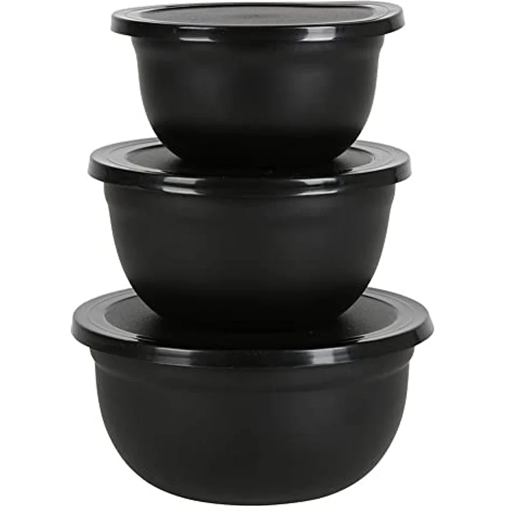 SESUA Edelstahl Multischüssel Set 3tlg. mit Deckel Schwarz Zweifarbiges Design, praktischer Schüttrand – Bild 1