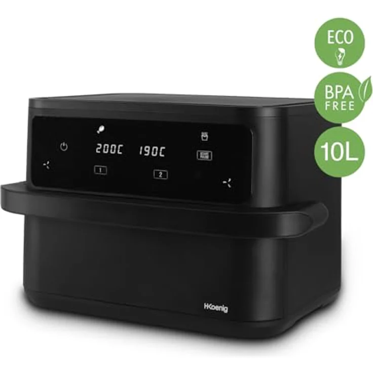 H.Koenig Airfryer FRY960-10L, XXL Fritteuse ohne Öl mit 10L Kapazität (5L+5L), 8 Kochprogrammen, Touchscreen, 80-200°C, 60min Timer, spülmaschinengeeigneten Rosten – Bild 3