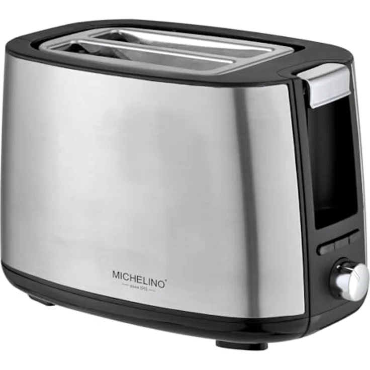 Michelino Edelstahl 2-Scheiben Toaster mit Brötchenaufsatz | Auftau- / Aufwärm- und Stopp-Taste | Kontrollleuchte | Krümelschublade, silber – Bild 1
