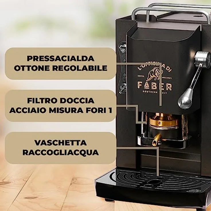 Faber Coffee Machines Pro Deluxe Espressomaschine ESE Pad 44 mm, Tassenwärmer, schnelle Aufheizung, einfache Reinigung, Chrom-Finish – Bild 3