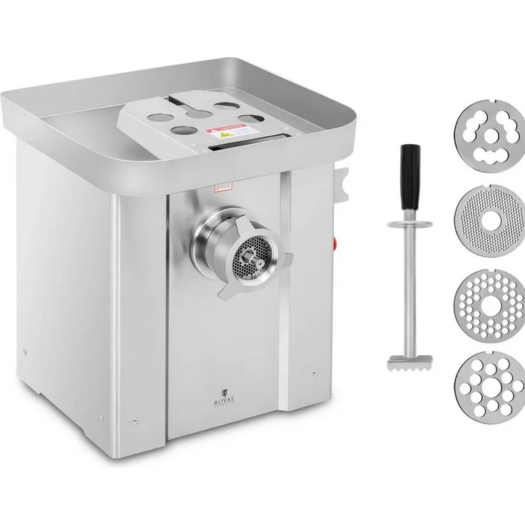 Royal Catering Fleischwolf Elektrisch Gastro Profi Edelstahl 150 kg/h Rücklauf, 1500 W - Leistungsstarker Profi-Fleischwolf mit 1.500 W Motor