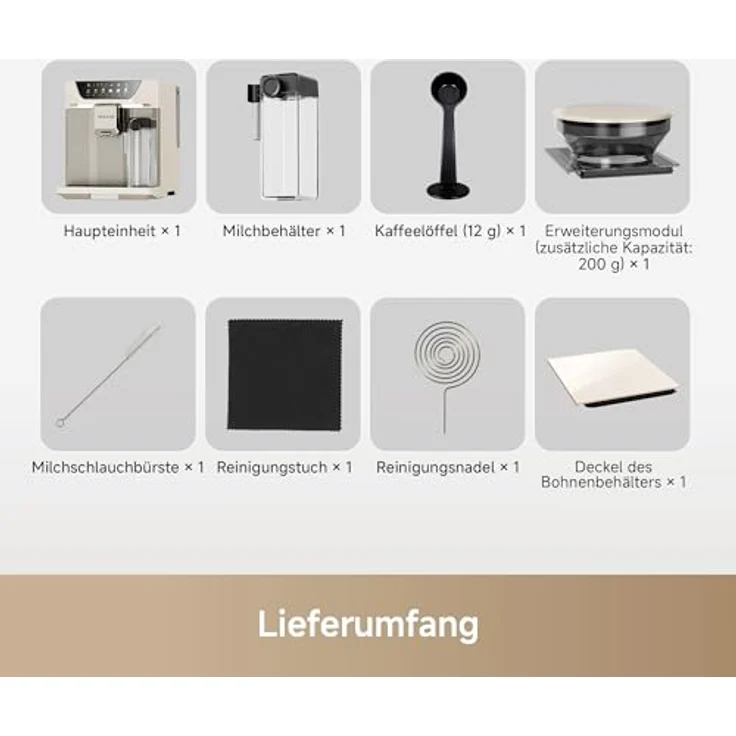 Dreame Ecceluxe™ Master FCM60, Espressomaschine mit intelligenter Mahlwerk, 19 Bar Druck, 6 Getränkeoptionen, abnehmbare Brüheinheit, selbstreinigend, Cremefarbe – Bild 13