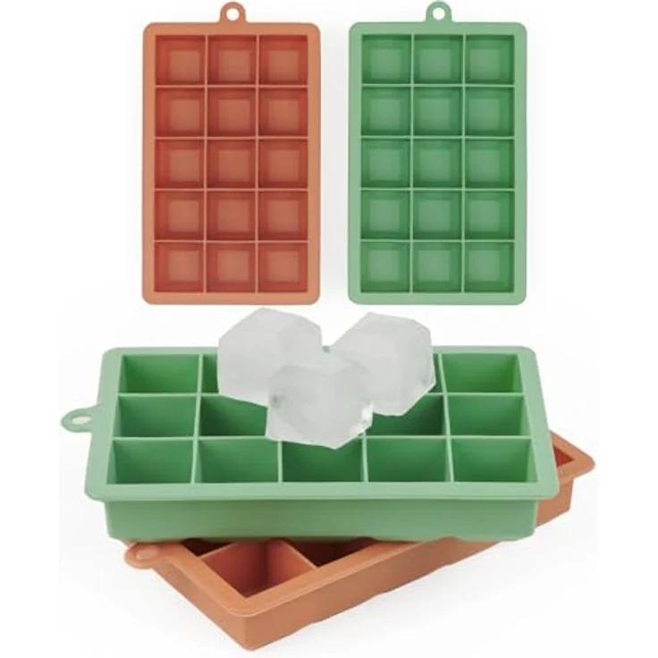 Blumtal Eiswürfelformen Silikon 2x15er, BPA-freie Eiswürfelform für 3,3 cm große Eiswürfel, Olive Green und Mineral Red – Bild 1
