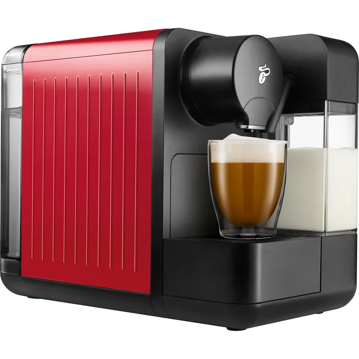 Tchibo Cafissimo "milk" Kapselmaschine für Kaffee, Espresso, Caffè Crema, Rot, mit integriertem Milchsystem und energiesparender Abschaltautomatik
